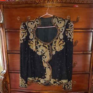 Vtg 80s Sequin & Beaded Baroque Dinner Jacket Sz L/XL